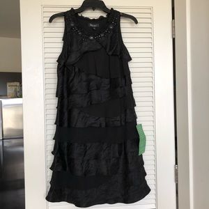 S.L. Fashions Black Beaded Tiered Party Dress
